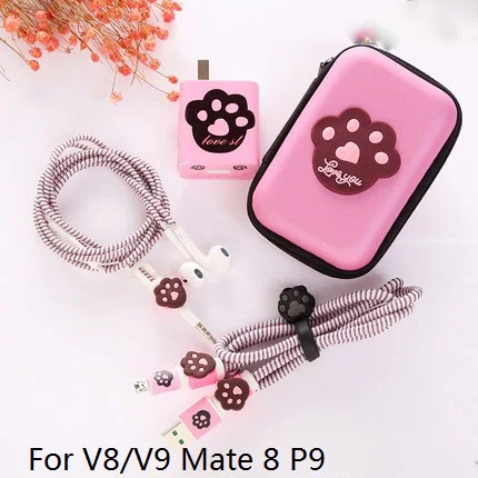 for Huawei with case Зажимы для кабеля в виде персонажей мультфильмов защита для usb-кабеля зарядное устройство стикер наушники спиральный usb-шнур с зарядным устройством для Iphone для huawei Glory 9/V8/V9/mate 8/P9 - Цвет: for Huawei with case