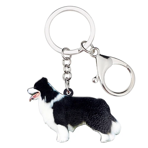 Bonsny Acrylic Cartoon Border Collie Dog Key Chain Keychain Ring Animal Jewelry For Women Girls Ladies Car Bag Purse Charms Gift - Цвет: Multicolr