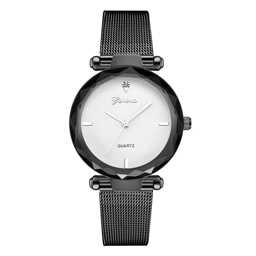 Новые модные женские часы GENEVA Mesh Band из нержавеющей стали аналоговые кварцевые наручные часы простые женские золотые роскошные серебряные часы - Цвет: E