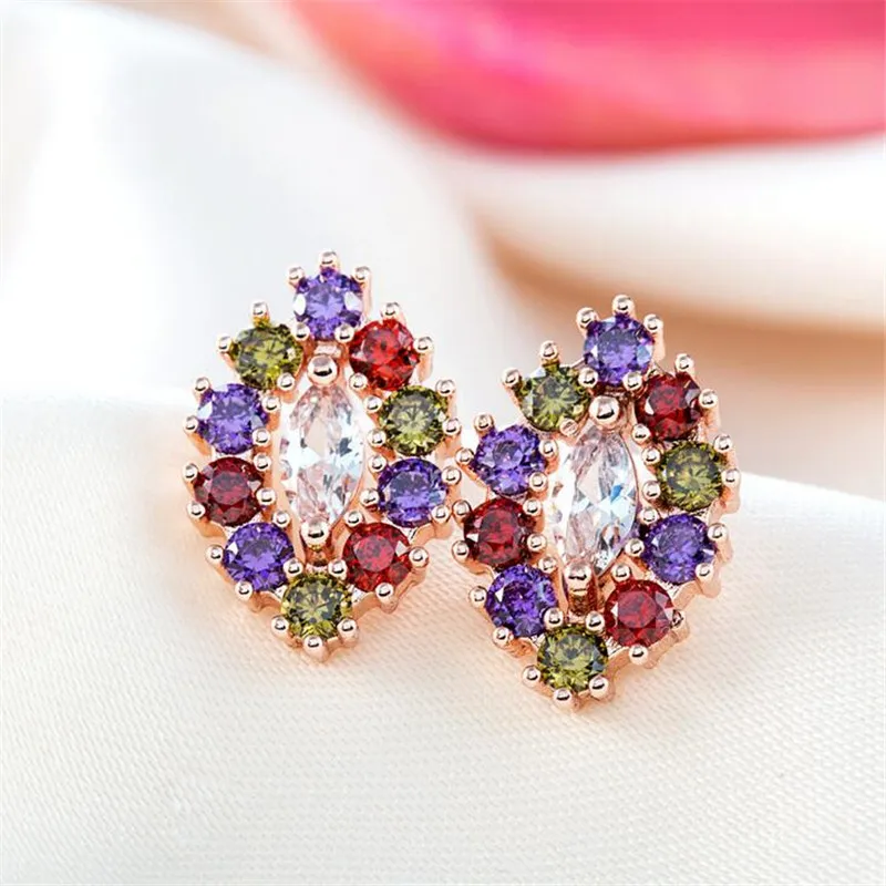Новый стиль золото красочный кристалл ААА Циркон Серьги-гвоздики универсальные
