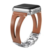 genuine leather strap for apple watch band 44mm40mm 42mm38mm metal buckle belt correas bracelet iwatch series 3 4 5 se 6 band