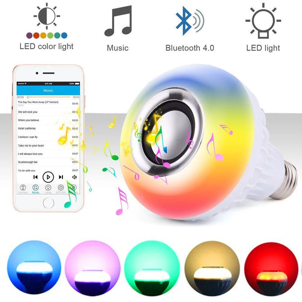 E27 Smart RGB RGBW Беспроводная bluetooth-колонка лампа для музыки светодиодный светильник с