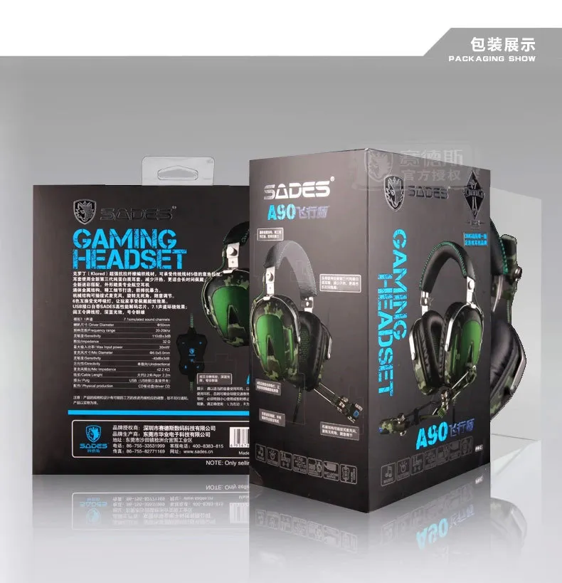 SADES A90 Pilot USB 7,1, игровые наушники с объемным звуком, гарнитура, 7 цветов, дыхательные огни для PC Gamer, камуфляж