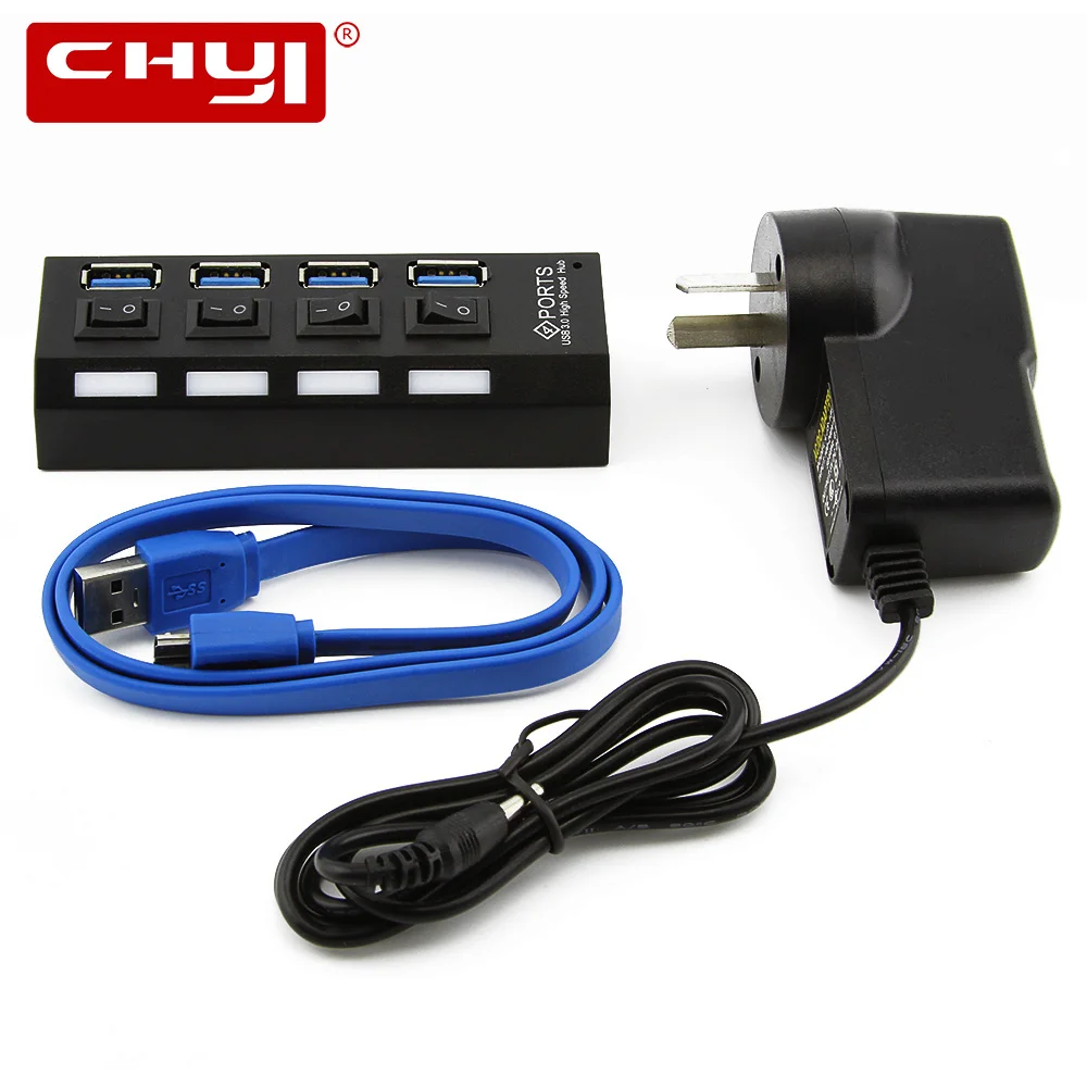 

CHYI USB HUB 3.0 Super Speed 5Gbps 4 Ports Mini USB 3.0 Splitter With US/UK/EU/AU External Power Adapter For PC Accessories