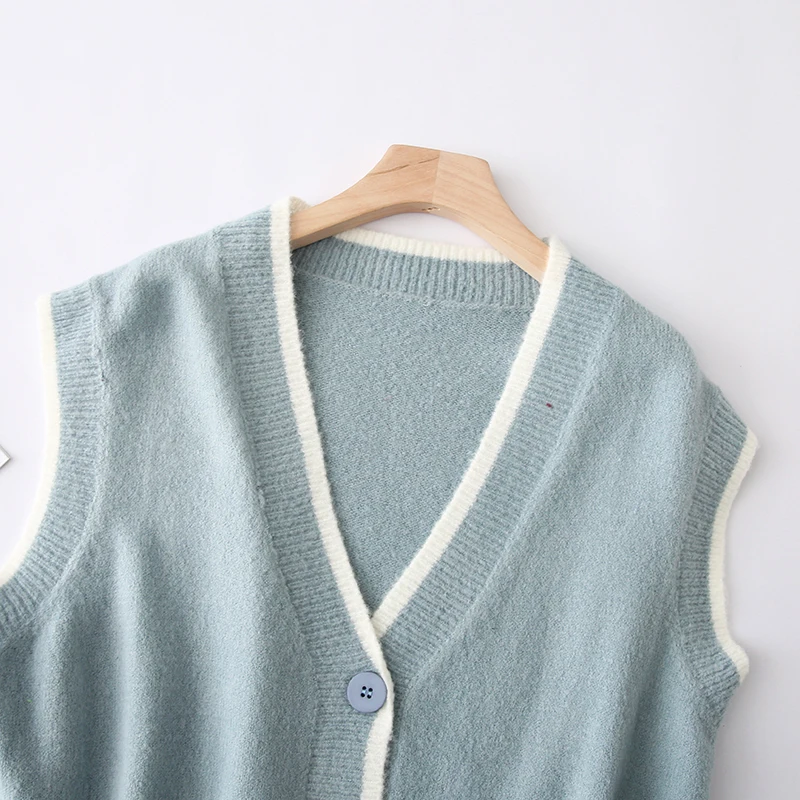 2019 консервативный стиль цветные контрастные трикотажные женские жилеты