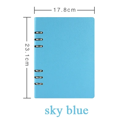 sky blue RuiZe,, твердый кожаный блокнот на спирали, А5, планировщик, блокнот, блокнот с отрывными листами, блокнот, 6 колец, канцелярские принадлежности - Цвет: sky blue