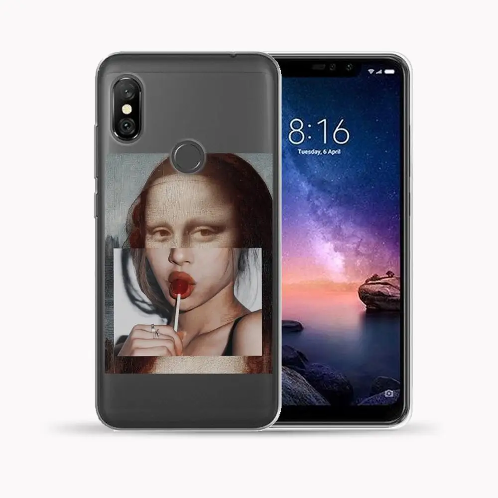 Чехол для Xiaomi Mi A1 A2 8 Lite 9 Pocophone F1 5X 6X Забавный мягкий чехол из ТПУ с Моной Лизой