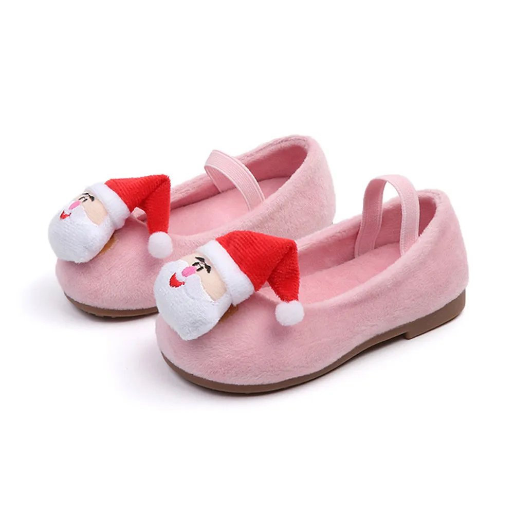 Pink as shown Обувь для маленьких девочек с бантиками; детская обувь для маленьких девочек; Теплая обувь на плоской подошве с рождественским Сантой; кроссовки для девочек - Цвет: Pink as shown