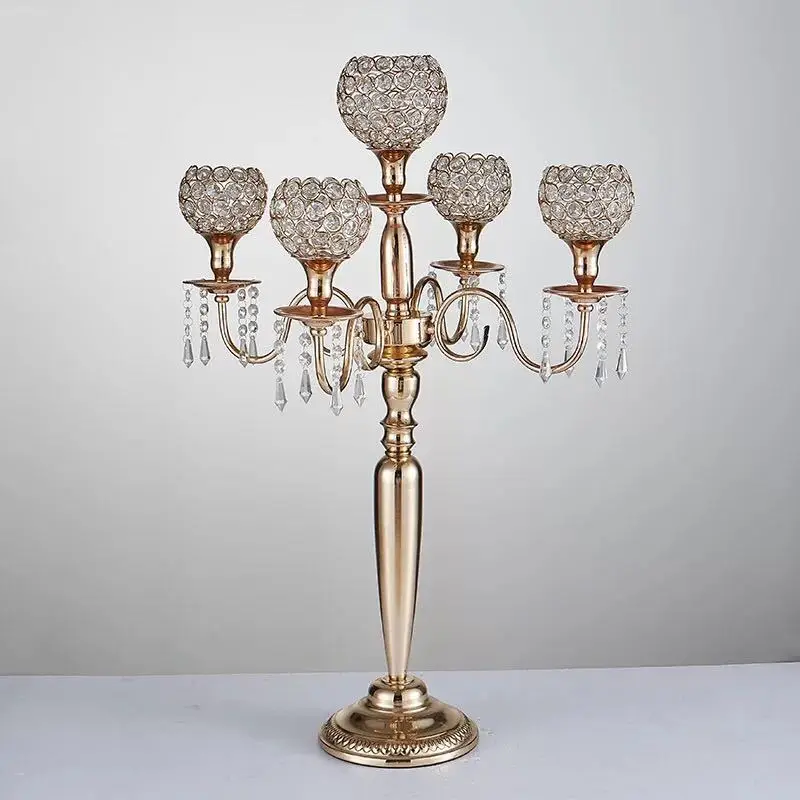 

Luxury wedding crystal 5 arms candelabras, metal candle holder, crystal wedding table centerpiece wedding Decoration