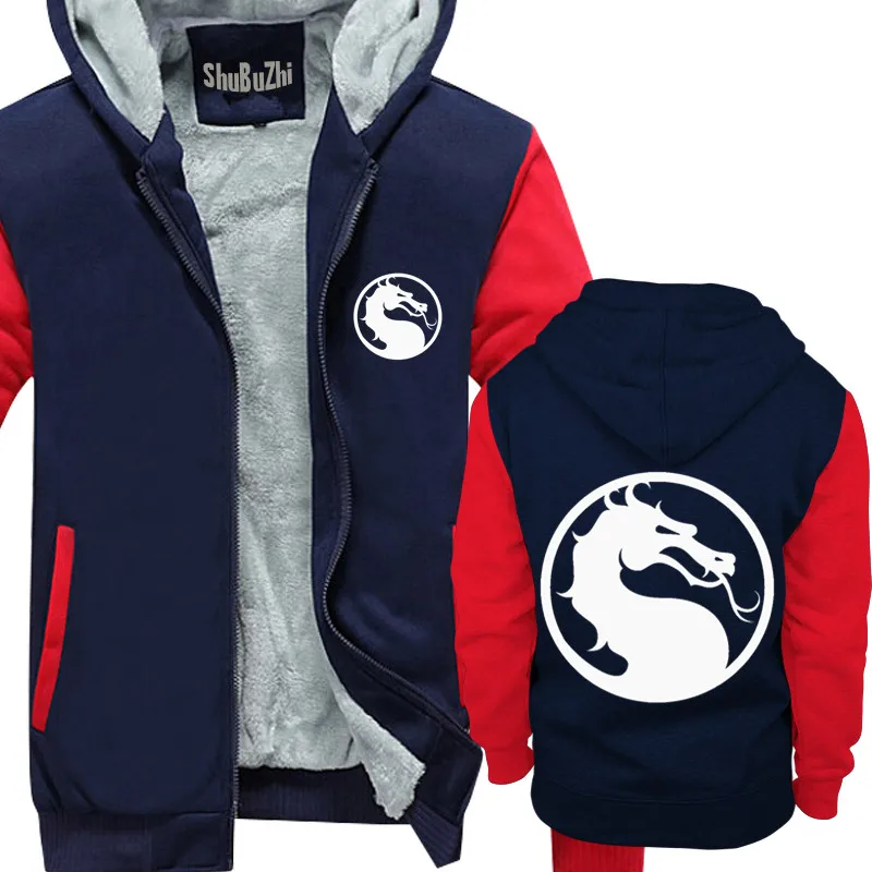 Мужская толстовка Mortal Kombat Dragon, черная хлопковая новая Толстая куртка, Мужская Толстая флисовая толстовка с капюшоном, теплые толстовки, зимняя куртка, Мужское пальто