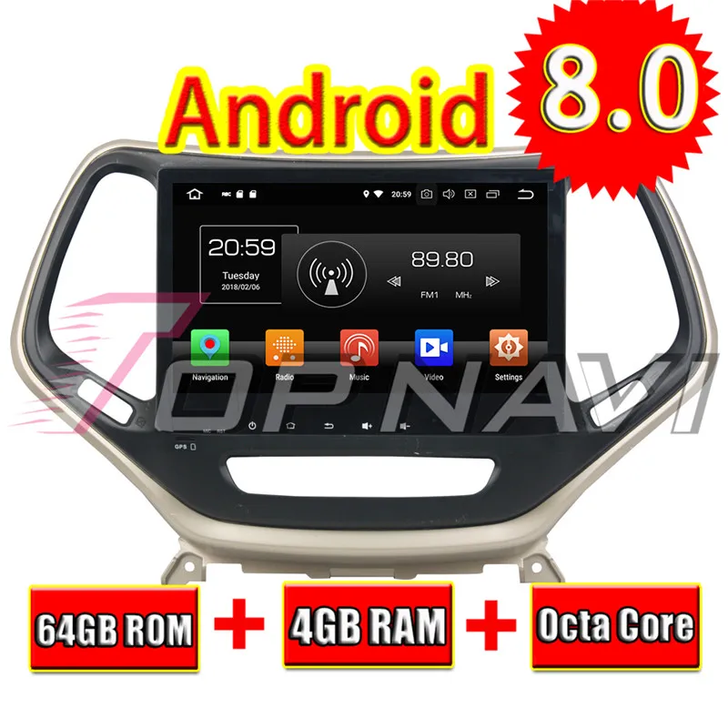 Topnavi Android 8 0 автомобильный медиа центр плеер радио для Jeep Cherokee 2017 2016 стерео 2DIN gps