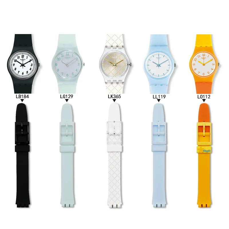 Silicone strap men's watch accessories pin buckle 12mm for Swatch sports waterproof strap women's children's bracelet watch band