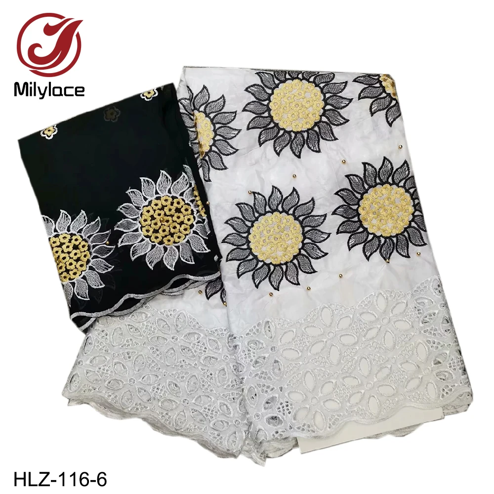 

African Bazin Riche Fabric 5 Yards Match 2 Yards Chiffon Per Lot Comfortable Cotton Material Embroidery Bazin Fabric HLZ-116
