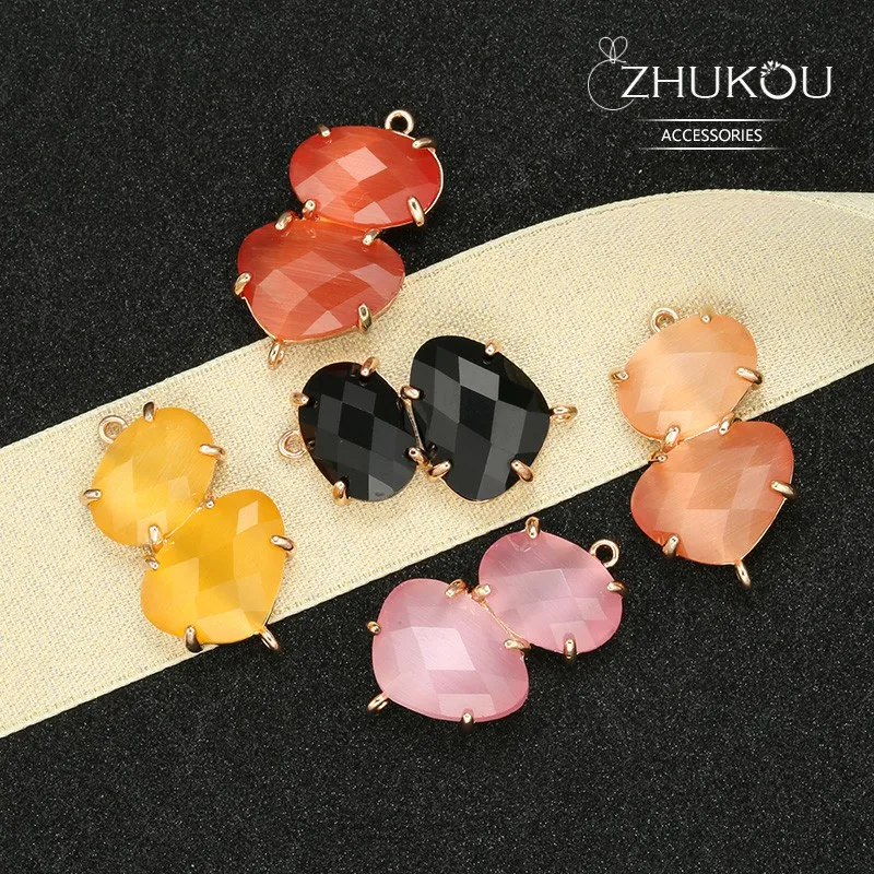 

ZHUKOU 16*28mm High Quality Brass Cubic Zirconia Charms Connectors DIY Jewelry Findings Making Model: VS357