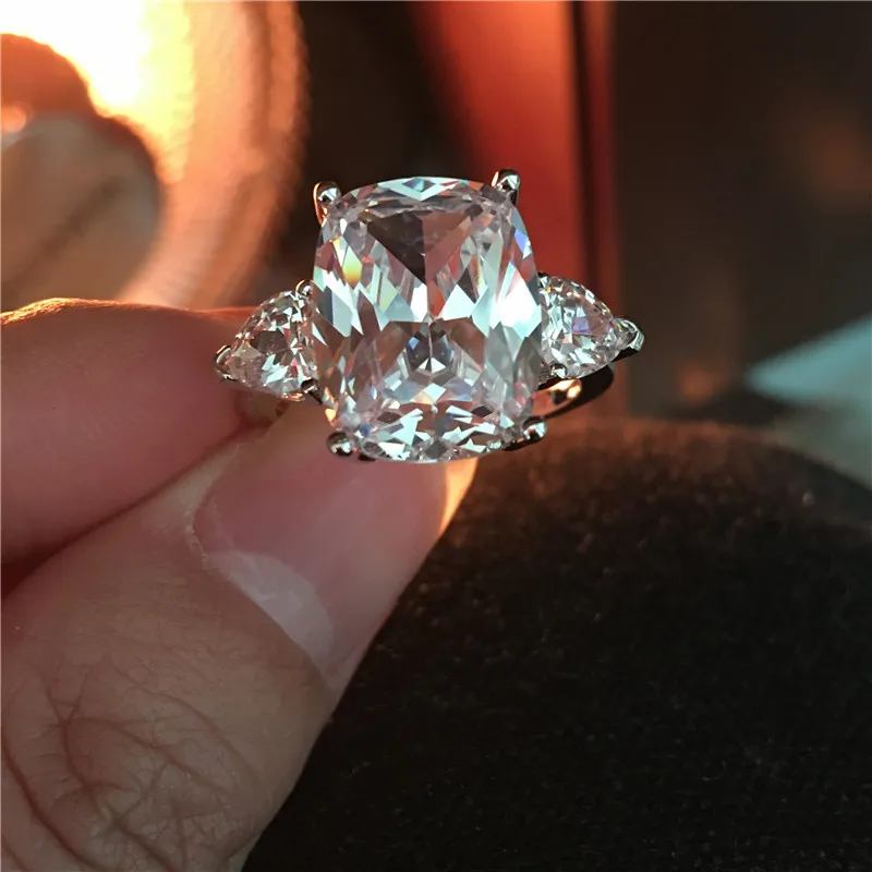 Choucong кольцо с большим блеском 925 Серебряная Подушка с огранкой 8ct фианит AAAAA обручальные Обручальные кольца для женщин вечерние ювелирные изделия