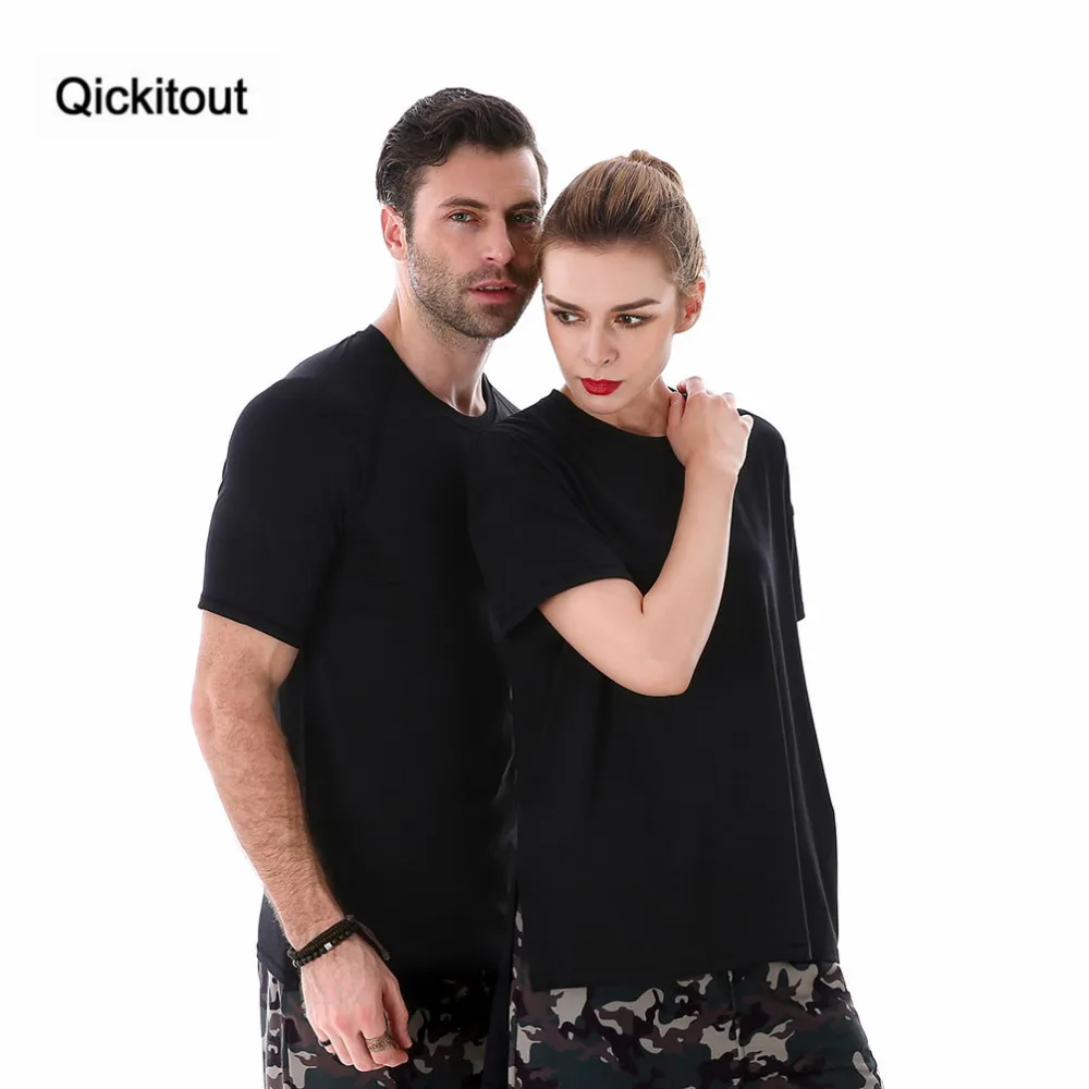 Женская Повседневная футболка Qickitout черная однотонная хлопковая брендовая