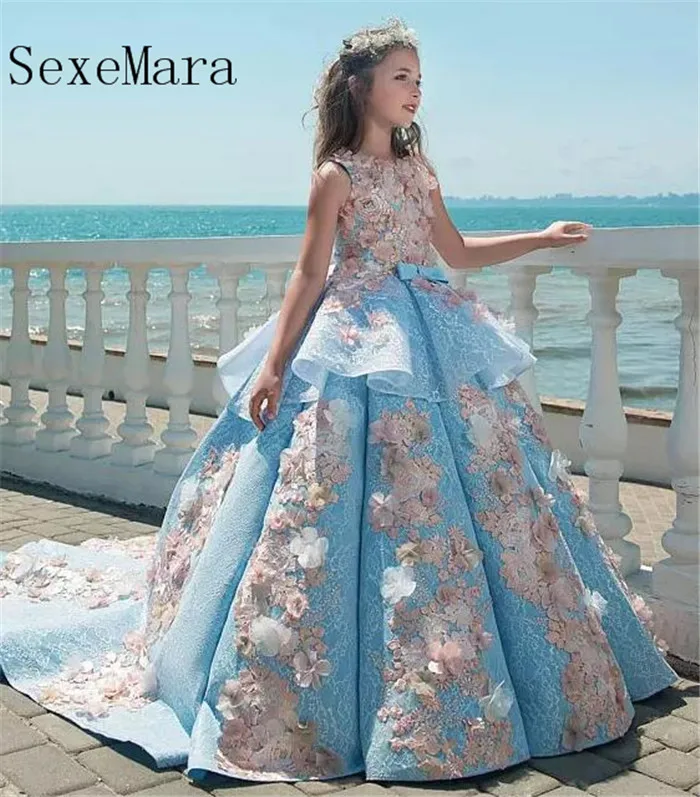 Роскошное Цветочное платье для девочек на свадьбу с 3D цветочными аппликациями и