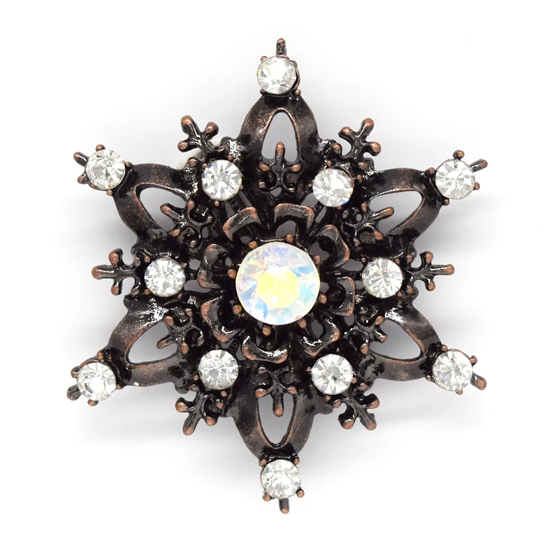 

Antique Copper Clear AB Rhinestone Flower Pin brooches C461 AF3