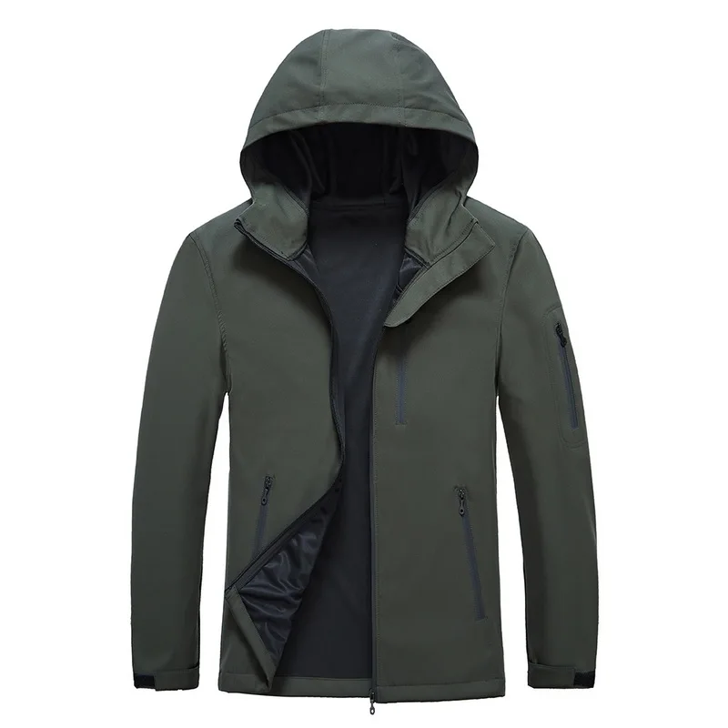 army green На открытом воздухе осень зима мужские походные на молнии Мягкая оболочка водонепроницаемая куртка альпинистские пальто тонкие повседневные мужские куртки большой размер - Цвет: army green