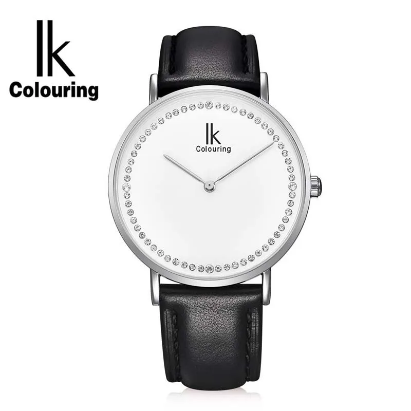 Женские кварцевые часы IK coloring ультратонкие с ремешком из натуральной кожи |
