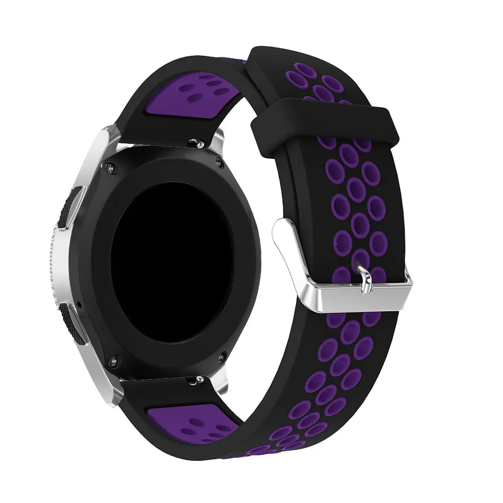 Black purple Силиконовый ремешок с круглым отверстием 22 мм, сменный регулируемый спортивный ремешок для samsung Galaxy Watch SM-R800 46 мм, умный ремешок для часов, браслет - Цвет ремешка: Black purple