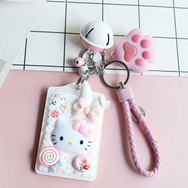 Hello Kitty Keychain Lovely Kt Cat Small Bell Cream Transit Meal Access Credit Card Set Key Buckle Pendant | Украшения и