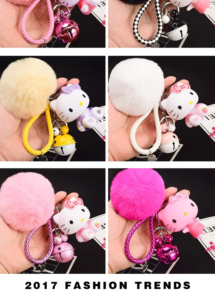 Милый мультфильм hello kitty Кролик Мех Шар помпон подвески-Помпоны ремешок для женщин металлические брелки-цепочки автомобиля сумка Шарм D151