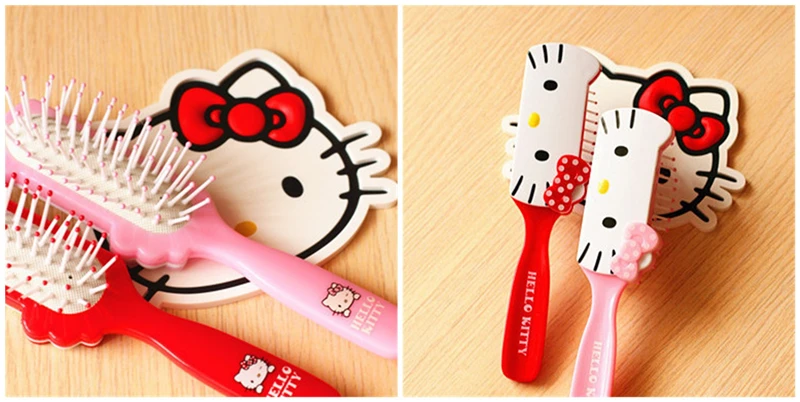 Hello kitty, Детская щетка для волос, расческа, Антистатическая, воздушная, красная, розовая, портативная расческа, мультипликационный массажный инструмент, милая, Q версия, Антистатическая