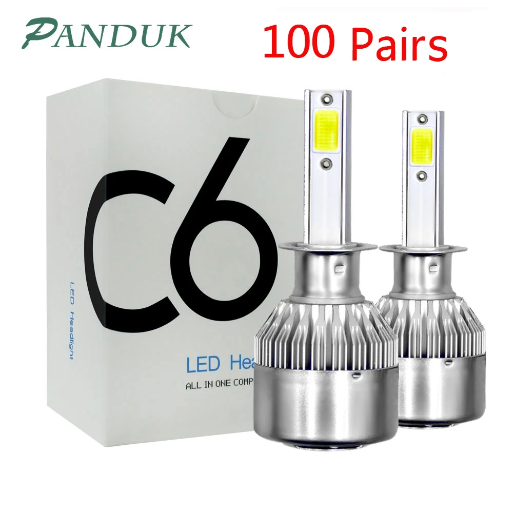 PANDUK 100 пар C6 светодиодный лампы для передних фар H1 H3 H7 Автомобильные фары H4 880 H11 9005