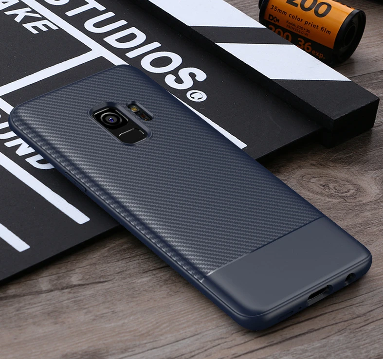 For Samsung Galaxy S9 Plus Shockproof Carbon Fiber Lines Anti fingerprint TPU Silicone Phone Case Cover Shell Protector |