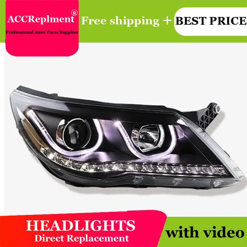 

AUTO PRO 2010-2012 For vw tiguan headlights Angel Eyes car styling LED DRL Q5 bi xenon lens parking xenon H7 led headlights