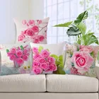 Модный высококачественный декоративный чехол из хлопка и льна с изображением красивой розовой розы, наволочка для диванной подушки, домашний декор