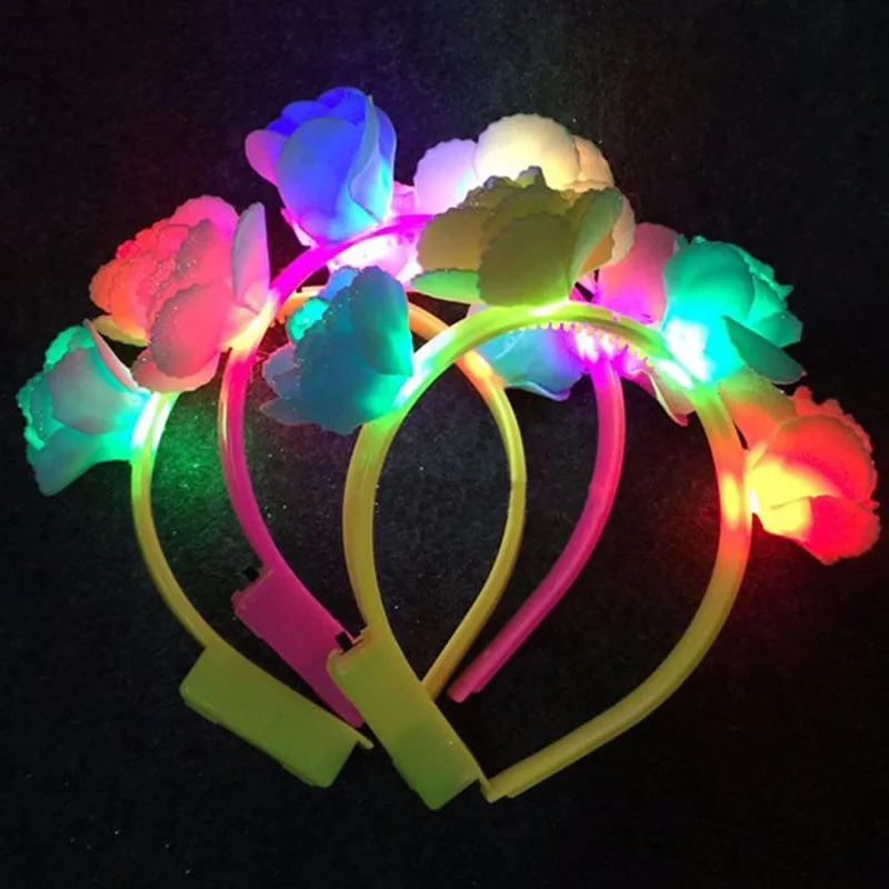 Women Girl Light Up Flower Headband Hawaii Hula LED Flashing Floral Garland Kids Adults Headwear Party Hair Halloween|hair accessories|party hair