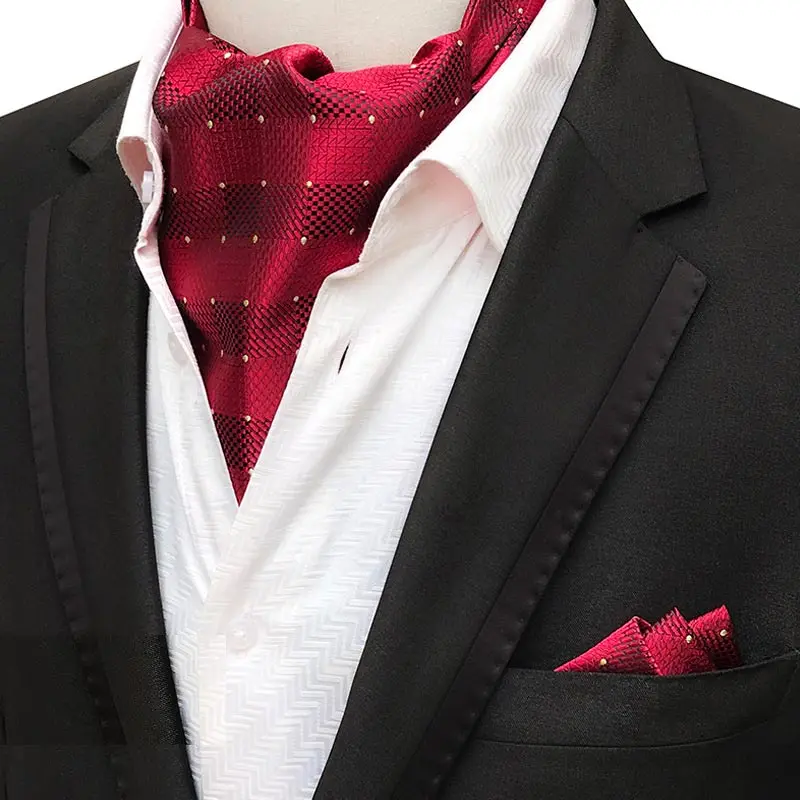 Newest Men's Cravat Tie Set Handkerchief Silk Paisley Jacquard Ascot Necktie Sets Pocket Square for Business Wedding Party