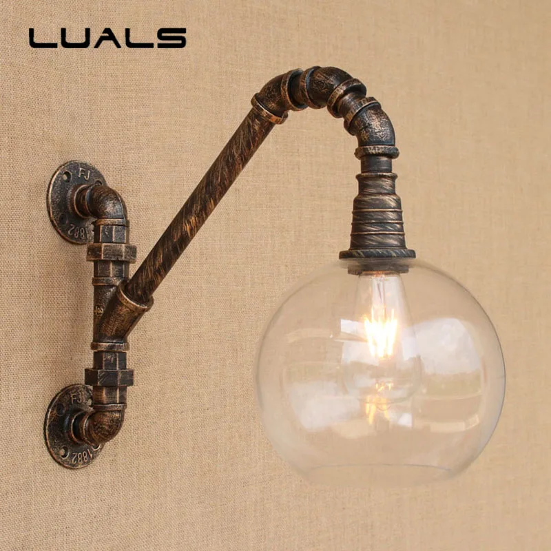 

Loft Pipe Lamp Simple Personality Retro Light Cafe Bar Edison Wall Lights Creative Glass Lampshade Art Deco Lighting