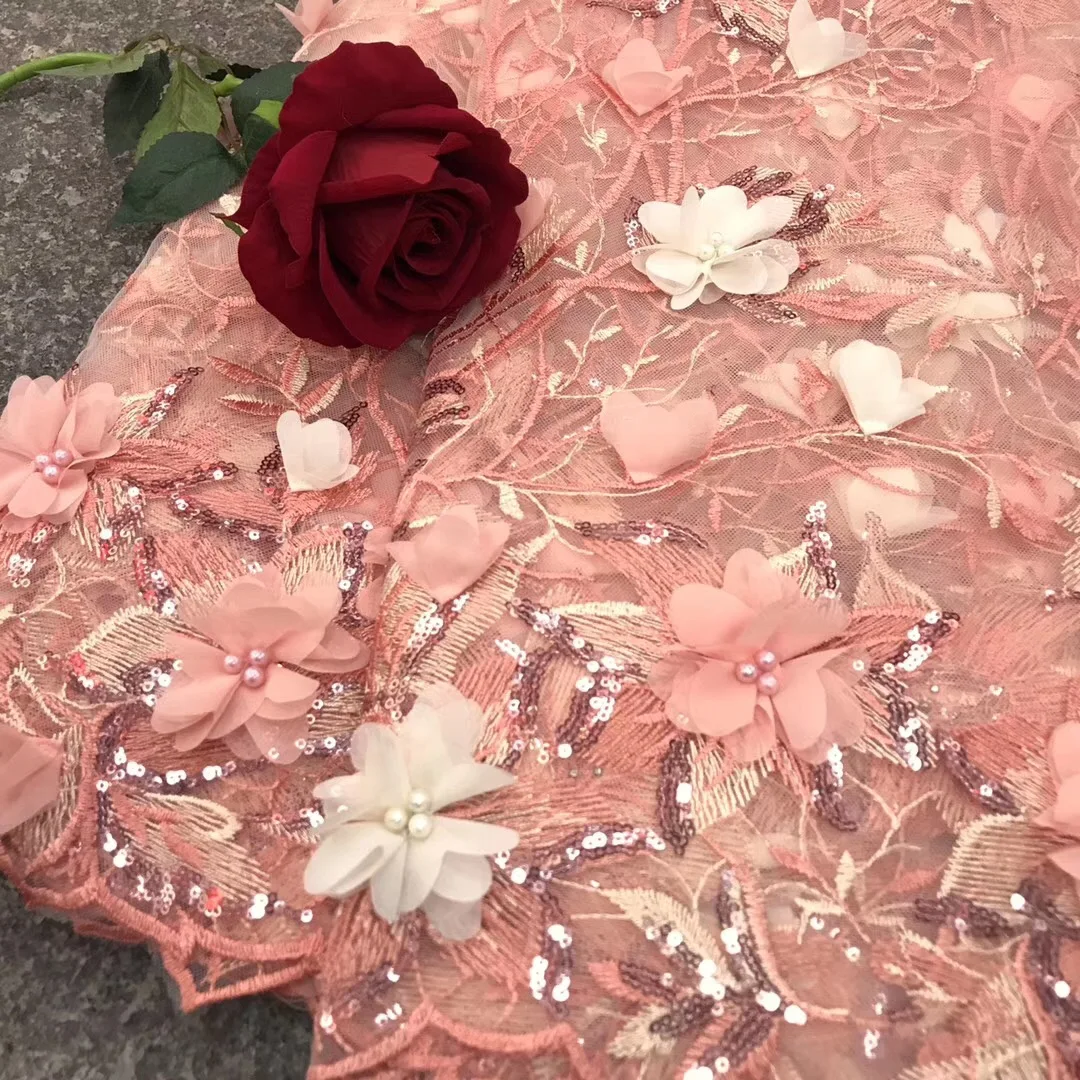 New Arrival African Appliqued Tulle Lace Fabric Wholesale Party Laces 2019 Popular 3D Rose Beaded French Fabrics | Дом и сад