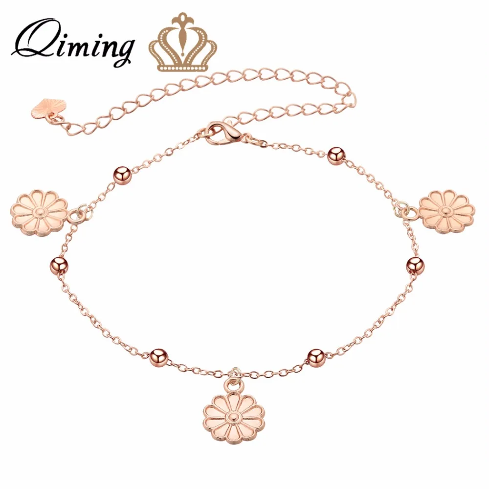 QIMING модная цепочка для ног ювелирные изделия цветок очаровательный браслет
