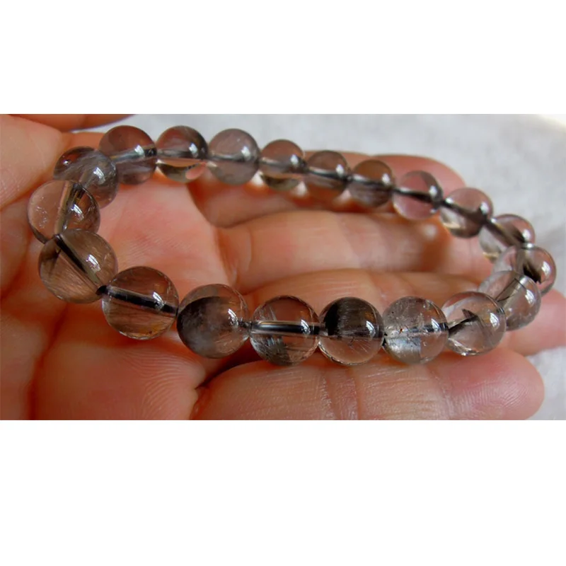Natural Silver Brookite Rutilated Quartz Stretch Bracelet Round Beads 9mm | Украшения и аксессуары