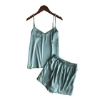 Бесплатная доставка, летний костюм-двойка из ледяного шелка, корейский модный однотонный сексуальный пижамный комплект, Женский Летний жилет, шорты, костюм, нижнее белье