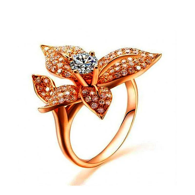 Яркие кольца в форме орхидеи из титановой стали цвета розового золота для женщин