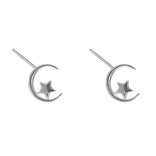 Серьги гвоздики женские гипоаллергенные из серебра 100% пробы|hypoallergenic stud earrings|moon