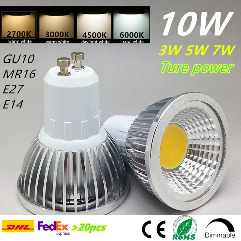 

GU10 E27 Cob Dimmable LED Bulb E14 Mr16 Spotlight 3w 5w 7w 10w Warm White 2700k 3000k Real Power Halogen