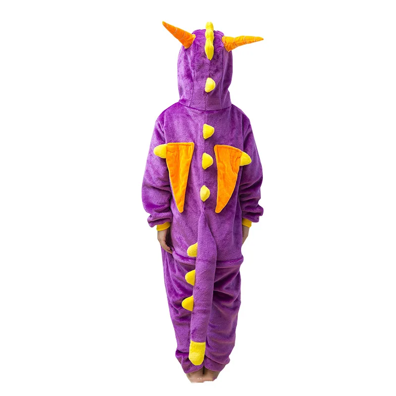 Purple dinosa Кигуруми ; пижамы с животными для детей; фланелевые пижамы для маленьких мальчиков и девочек с рисунком динозавра, медведя, кота, Человека-паука; детские пижамы - Цвет: Purple dinosa