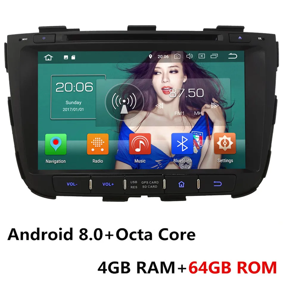 Android 8.0 x 64GB " ips Android 8,1 4G Wifi Восьмиядерный 4 Гб ОЗУ 64 Гб ПЗУ автомобильный DVD мультимедийный плеер стерео радио головное устройство для Kia Sorento 2013 - Цвет: Android 8.0 x 64GB