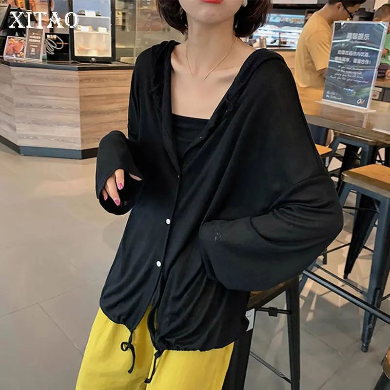 XITAO Suncreen Thin Knitted Sweater White Top Women Clothes 2019 Full Sleeve Korean Single Breasted Autumn ZLL4225 |