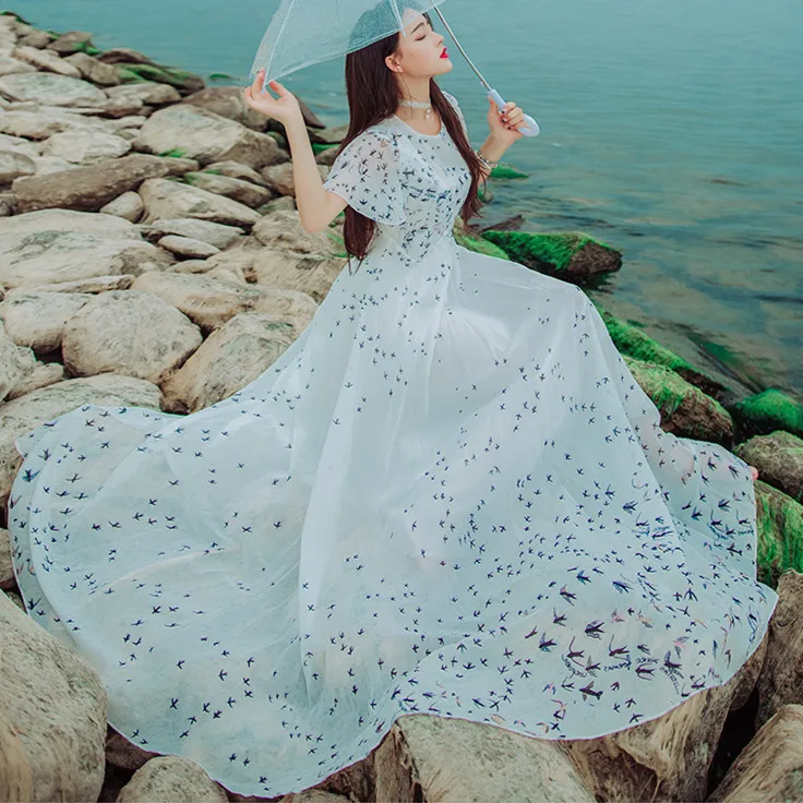 Осень 2017 принт длинное женское платье Корейский Винтаж Мода халат Mori Girl платья