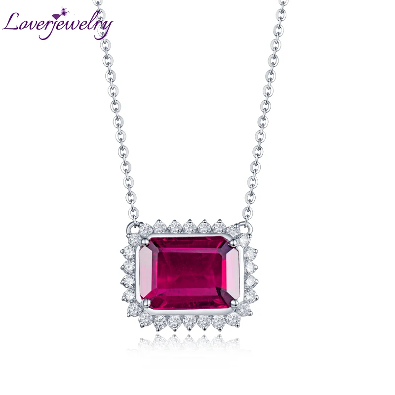 

LOVERJEWELRY Solid 14K White Gold Pink Tourmaline Diamond Wedding Pendant For Women Anniversary Party Luxury Jewelry