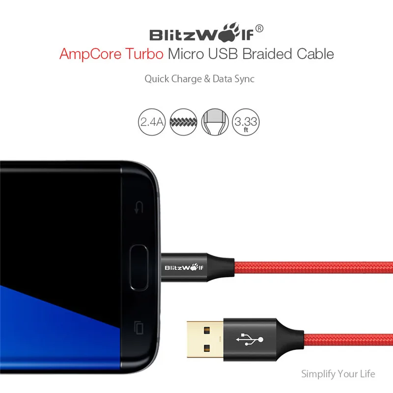 BlitzWolf, Micro USB кабель, Android, кабель для передачи данных, 0,9 A, кабели для мобильных телефонов, зарядный кабель для телефонов, 1,8 м, 2,5 м, М, для смартфонов samsung