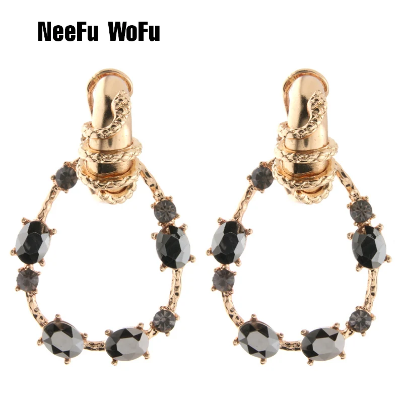 Glass Gun black NeeFu WoFu камень серьги-капли серьги цинковый сплав бренд горный хрусталь большая серьга большой Brinco ухо рождественские аксессуары Oorbellen - Окраска металла: Glass Gun black
