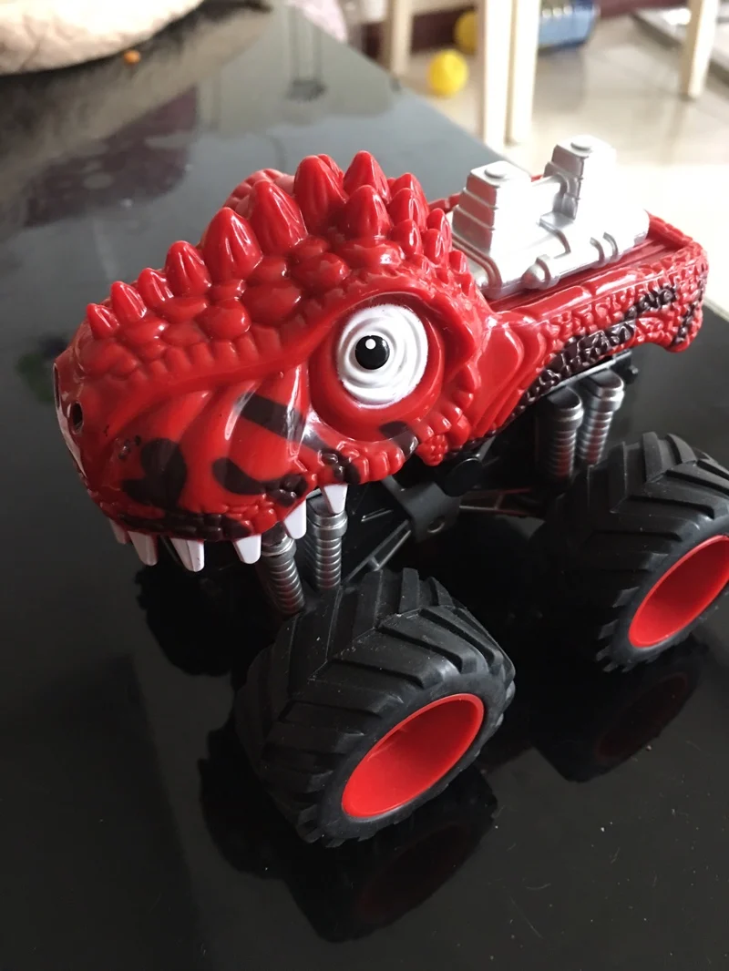 

1pc 9cm dinosaur off-road vehicle strong big wheel inertia scale friction power car pull back model collection boy toy gift